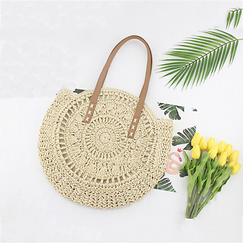 

Women's Bags Tote Straw Bag Bohemian Style Solid Color Daily Holiday Straw Bag Handbags Brown Beige