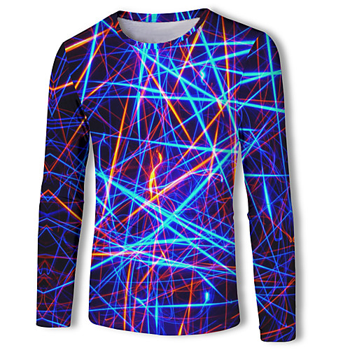 

Men's Geometric 3D Print T-shirt Basic Street chic Daily Casual Round Neck Royal Blue / Spring / Fall / Long Sleeve