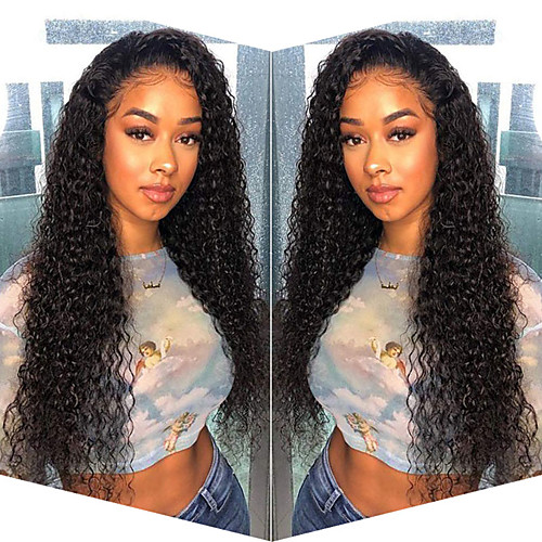 

Human Hair Wig Medium Length Water Wave Side Part Party Women Best Quality Lace Front Brazilian Hair Women's Natural Black #1B 8 inch 10 inch 12 inch
