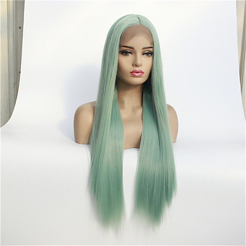 

Synthetic Lace Front Wig Silky Straight Middle Part Lace Front Wig Medium Length Mint Green Synthetic Hair 8/10/12/14/16/18/20/22/24/26 inch Women's Synthetic Green