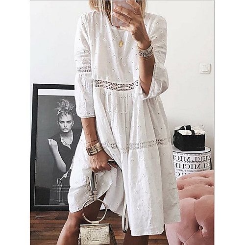 

Women's Shift Dress Knee Length Dress - 3/4 Length Sleeve Solid Colored White Purple Yellow Light Blue S M L XL XXL XXXL XXXXL