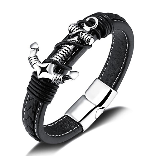 

Men's Leather Bracelet Classic Anchor Stylish Alloy Bracelet Jewelry Black For Daily Holiday