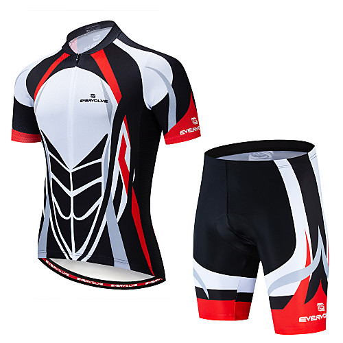 

EVERVOLVE Men's Short Sleeve Cycling Jersey with Shorts RedBlack Bike Clothing Suit Breathable Moisture Wicking Quick Dry Anatomic Design Sports Lycra Geometry Mountain Bike MTB Road Bike Cycling