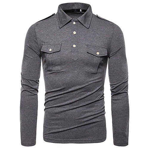

Men's Solid Colored Polo - Linen Basic Daily Wear Black / Army Green / Dark Gray / Long Sleeve
