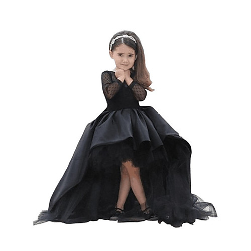 

A-Line Asymmetrical Wedding / First Communion / Pageant Flower Girl Dresses - Taffeta / Tulle Long Sleeve Jewel Neck with Crystals / Rhinestones