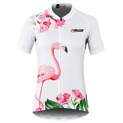 

21Grams Women's Short Sleeve Cycling Jersey Spandex Polyester White Flamingo Floral Botanical Cactus Bike Jersey Top Mountain Bike MTB Road Bike Cycling Breathable Quick Dry Moisture Wicking Sports
