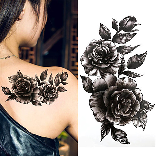 

3 pcs Black big flower Body Art Waterproof Temporary Sexy thigh tattoos rose For Woman Flash Tattoo Stickers
