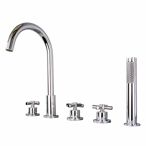 

Shower Faucet / Bath Faucet-Modern Chrome Extensive Hot and Cold Split Includes Handheld Shower Brass Valve