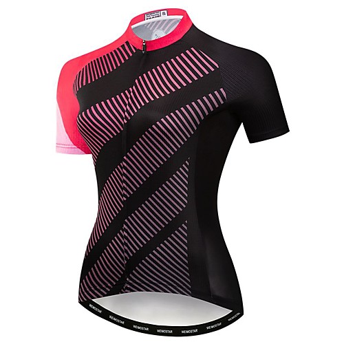 

21Grams Women's Short Sleeve Cycling Jersey Elastane Fuchsia Stripes Bike Jersey Top Mountain Bike MTB Road Bike Cycling Breathable Quick Dry Moisture Wicking Sports Clothing Apparel / Micro-elastic