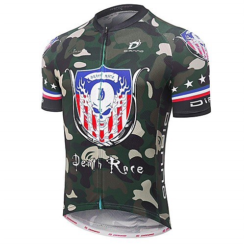 

21Grams Camo Skull National Flag Men's Short Sleeve Cycling Jersey - Camouflage Bike Jersey Top Breathable Moisture Wicking Quick Dry Sports Terylene Mountain Bike MTB Clothing Apparel / Race Fit