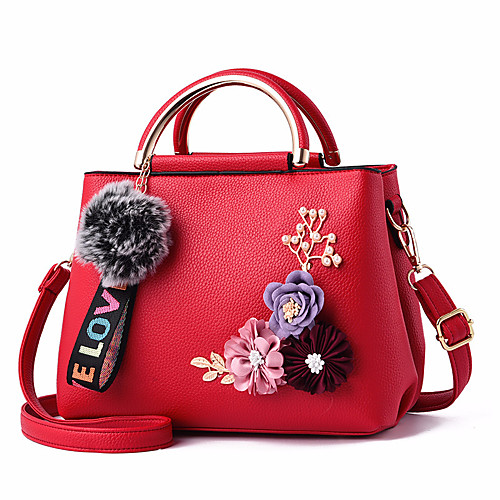 

Women's Bags PU Leather Satchel Top Handle Bag Zipper Flower Solid Color Daily Office & Career Leather Bags Handbags MessengerBag Black Blue Red Blushing Pink