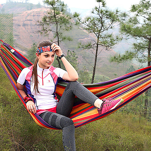 

Camping Hammock Outdoor Portable Breathable Ultra Light (UL) Canvas for 1 person Camping / Hiking Hunting Fishing Patchwork - Red Blue 19080 cm / Anti-Rollover / Foldable