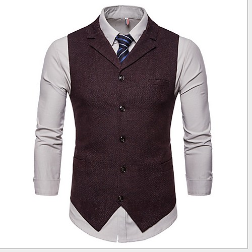 

Men's Vest, Solid Colored Peaked Lapel Polyester Blue / Black / Red