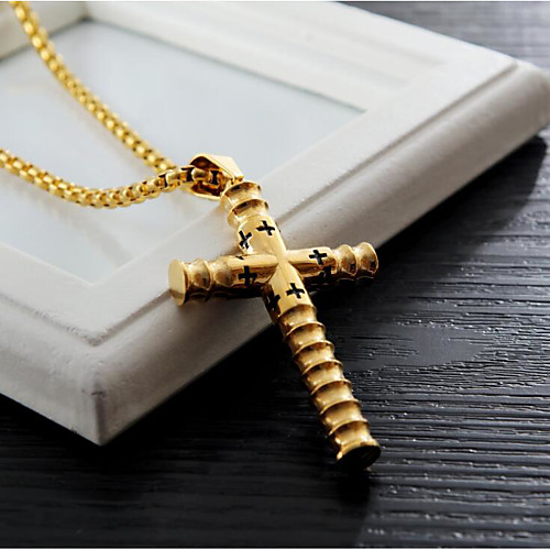 

Men's Pendant Necklace Classic Cross Fashion Titanium Steel Black Gold Silver 60 cm Necklace Jewelry 1pc For Daily Work