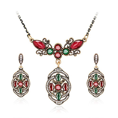 

Women's Jewelry Set Cut Out Precious Vintage Boho Resin Gold Plated Earrings Jewelry Red / Green For Christmas Wedding Halloween Party Evening Gift 1 set