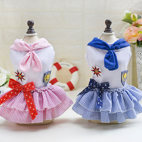 

Dog Dress Puppy Clothes British Bowknot Dresses&Skirts Leisure Bow Dog Clothes Puppy Clothes Dog Outfits Blue Pink Costume for Girl and Boy Dog Cotton XS S M L XL