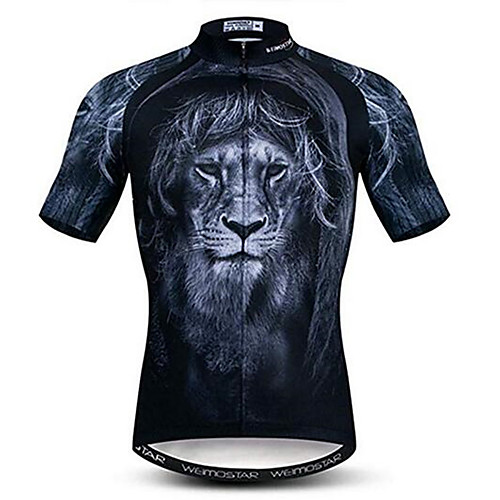 

21Grams 3D Animal Lion Men's Short Sleeve Cycling Jersey - Black Bike Jersey Top Breathable Quick Dry Moisture Wicking Sports Elastane Polyester Mountain Bike MTB Road Bike Cycling Clothing Apparel