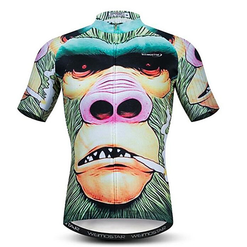 

21Grams 3D Cartoon Men's Short Sleeve Cycling Jersey - Green Bike Jersey Top Breathable Quick Dry Moisture Wicking Sports Elastane Polyester Mountain Bike MTB Road Bike Cycling Clothing Apparel