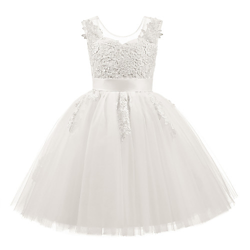 

Princess Short Length Christmas / Birthday / First Communion Flower Girl Dresses - Taffeta / Tulle / Cotton Sleeveless Scoop Neck with Sash / Ribbon / Appliques