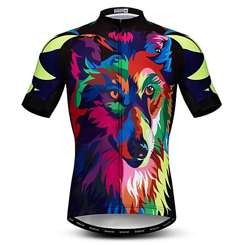 

21Grams 3D Animal Wolf Men's Short Sleeve Cycling Jersey - Black Bike Jersey Top Breathable Quick Dry Moisture Wicking Sports Elastane Polyester Mountain Bike MTB Road Bike Cycling Clothing Apparel