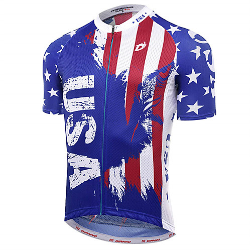 

21Grams American / USA National Flag Men's Short Sleeve Cycling Jersey - Blue / White Bike Jersey Top Breathable Quick Dry Moisture Wicking Sports Terylene Mountain Bike MTB Clothing Apparel