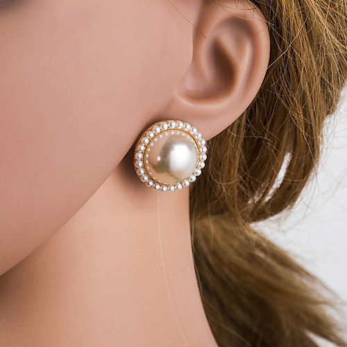 

Women's Multicolor Stud Earrings Beads Precious Stylish Simple Luxury Korean Imitation Diamond S925 Sterling Silver Earrings Jewelry Beige / White For Daily 1 Pair