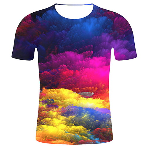 

Men's 3D Print Slim T-shirt Daily Round Neck Rainbow / Short Sleeve