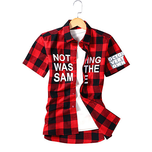 

Men's Plaid Letter Shirt Basic Daily Holiday Black / Red