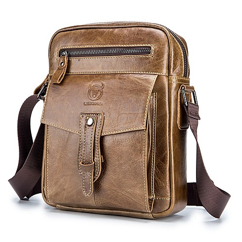 

Men's Bags Cowhide Shoulder Messenger Bag Crossbody Bag Zipper Solid Color Daily Outdoor MessengerBag Black Yellow Brown