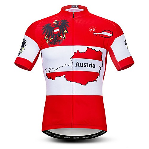 

21Grams Men's Short Sleeve Cycling Jersey Polyester Elastane Lycra Red Austria National Flag Bike Jersey Top Mountain Bike MTB Road Bike Cycling Breathable Quick Dry Moisture Wicking Sports Clothing