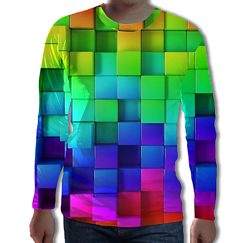 

Men's Tunic Graphic Geometric 3D Plus Size Pleated Print Long Sleeve Daily Tops Streetwear Exaggerated Rainbow
