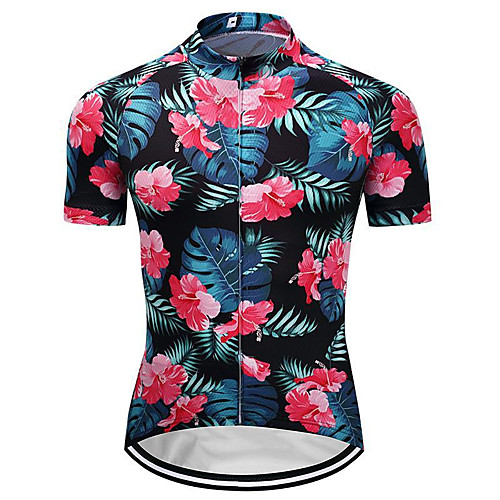

21Grams Floral Botanical Hawaii Men's Short Sleeve Cycling Jersey - Pink Bike Jersey Top Breathable Quick Dry Moisture Wicking Sports Terylene Mountain Bike MTB Road Bike Cycling Clothing Apparel