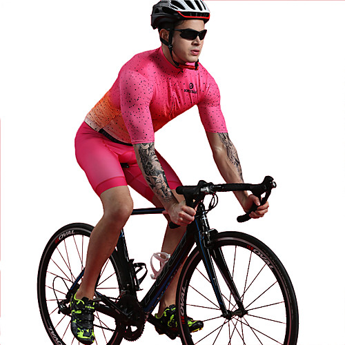 

BOESTALK Men's Short Sleeve Cycling Jersey with Bib Shorts Rose Red Dot Bike Clothing Suit Breathable Moisture Wicking Quick Dry Sports Spandex Dot Mountain Bike MTB Road Bike Cycling Clothing Apparel