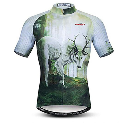 

21Grams Animal Deer Men's Short Sleeve Cycling Jersey - Mint Green Bike Jersey Top Breathable Quick Dry Moisture Wicking Sports Elastane Polyester Mountain Bike MTB Road Bike Cycling Clothing Apparel