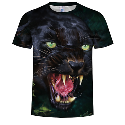 

Men's 3D Graphic Print T-shirt Holiday Daily Wear Round Neck Black / Short Sleeve / Animal