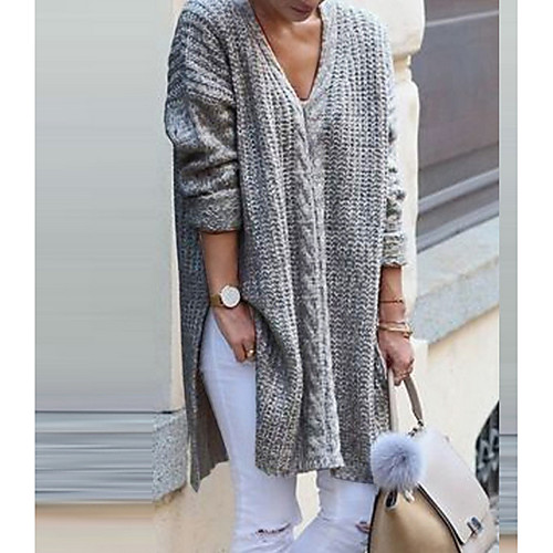 

Women's Solid Colored Long Sleeve Loose Pullover Sweater Jumper, V Neck Black / Gray S / M / L