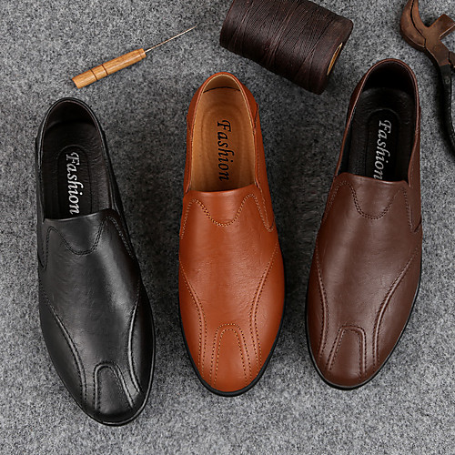 

Men's Leather Shoes Pigskin Fall & Winter Casual Loafers & Slip-Ons Wear Proof Light Brown / Dark Brown / Black