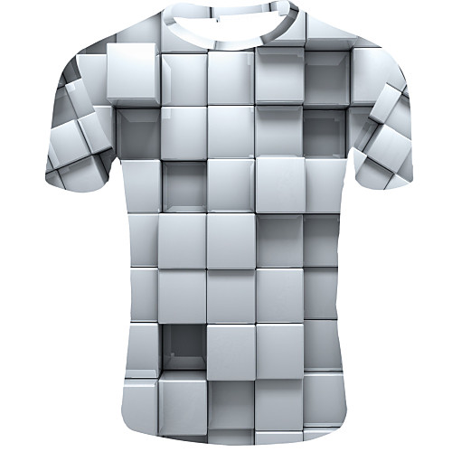 

Men's Geometric Graphic Print T-shirt Basic Daily Casual Round Neck White / Summer / Short Sleeve