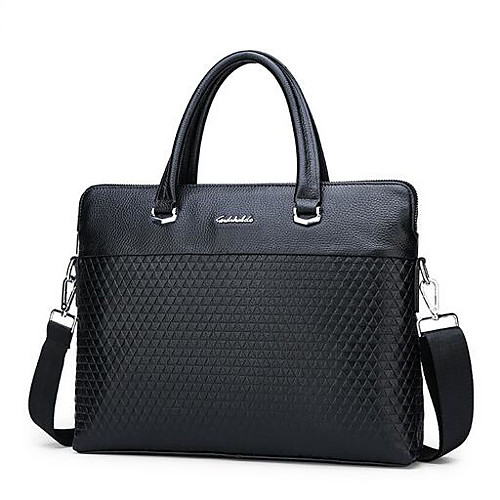 

Cowhide Zipper Laptop Bag Solid Color Daily Black / Men's / Fall & Winter