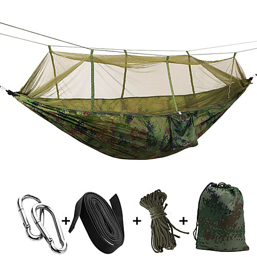 

SWIFT Outdoor Camping Hammock with Mosquito Net Double Hammock Outdoor Portable Breathable Quick Dry Moistureproof Well-ventilated Parachute Nylon with Carabiners and Tree Straps for 2 person Hunting