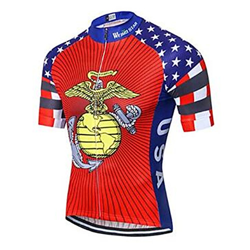 

21Grams American / USA National Flag Men's Short Sleeve Cycling Jersey - RedBlue Bike Jersey Top Breathable Quick Dry Moisture Wicking Sports Elastane Terylene Polyester Taffeta Mountain Bike MTB