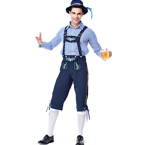 

Oktoberfest Beer Outfits Lederhosen Men's Blouse Pants Bavarian Costume Blue