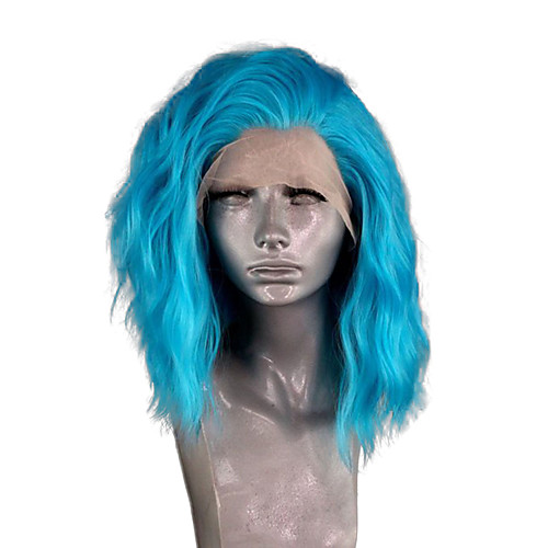 

Synthetic Lace Front Wig Wavy Side Part Lace Front Wig Short Lake Blue Synthetic Hair 10-12 inch Women's Adjustable Heat Resistant Party Blue