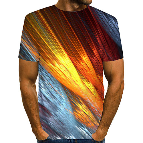 

Men's Plus Size Color Block Abstract Print T-shirt Basic Exaggerated Daily Weekend Round Neck Rainbow / Short Sleeve