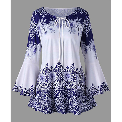 

Women's Graphic Lace up Blouse Street chic Casual / Daily Black / Blue / Purple / Red / Green / Gray