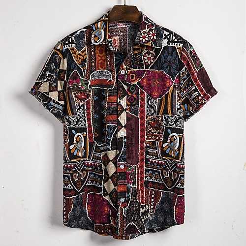 

Men's Shirt Graphic Tribal Print Short Sleeve Casual Tops Black