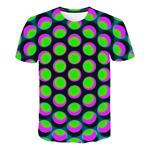 

Men's Geometric Graphic Print T-shirt Street chic Exaggerated Daily Casual Round Neck Blue / Purple / Red / Yellow / Orange / Light Green / Summer / Short Sleeve