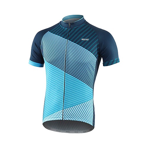 

Arsuxeo Men's Short Sleeve Cycling Jersey Blue Stripes Bike Jersey Top Mountain Bike MTB Road Bike Cycling Breathable Quick Dry Moisture Wicking Sports Clothing Apparel / Micro-elastic / Triathlon