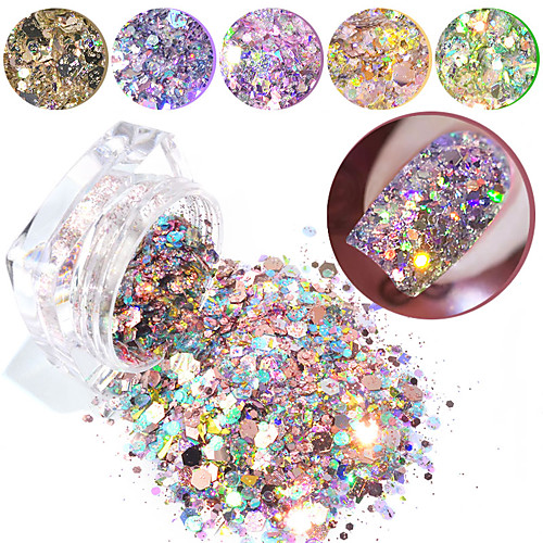 

1Box Nail Glitter Flakes Mixed Hexagon Round Symphony Sequins Pigment Holographic Nail Art Powder Dust DIY Manicure Decorations