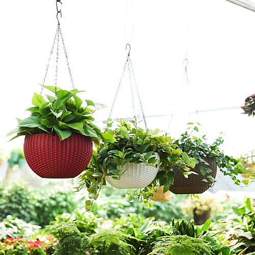 

Simulate Rattan Plaited Plastic Hanging Flowerpot with Water Storage Design Home Office Decoration